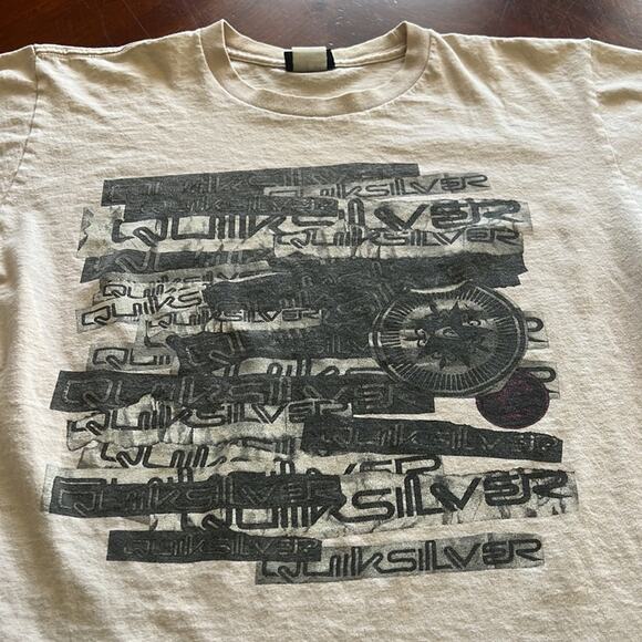 Quiksliver Mens Size Small Beige Logo Print Tee Shirt - Picture 4 of 7